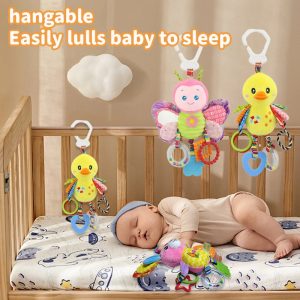 Baby Hanging Rattles Soft Toy Multifunctional Sensory Cartoon Animal Wind Chime Plush Toy