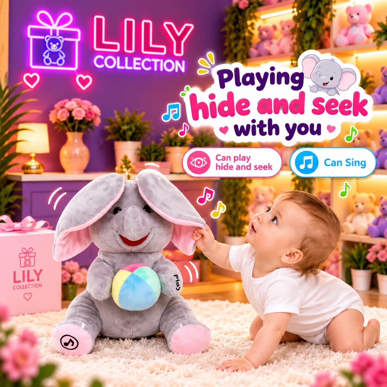 Free Delivery | 🐘 Hide & Seek Sings Elephant Plush Toy | Sri Lanka 4 Free Delivery | 🐘 Hide & Seek Sings Elephant Plush Toy | Sri Lanka - Image 4