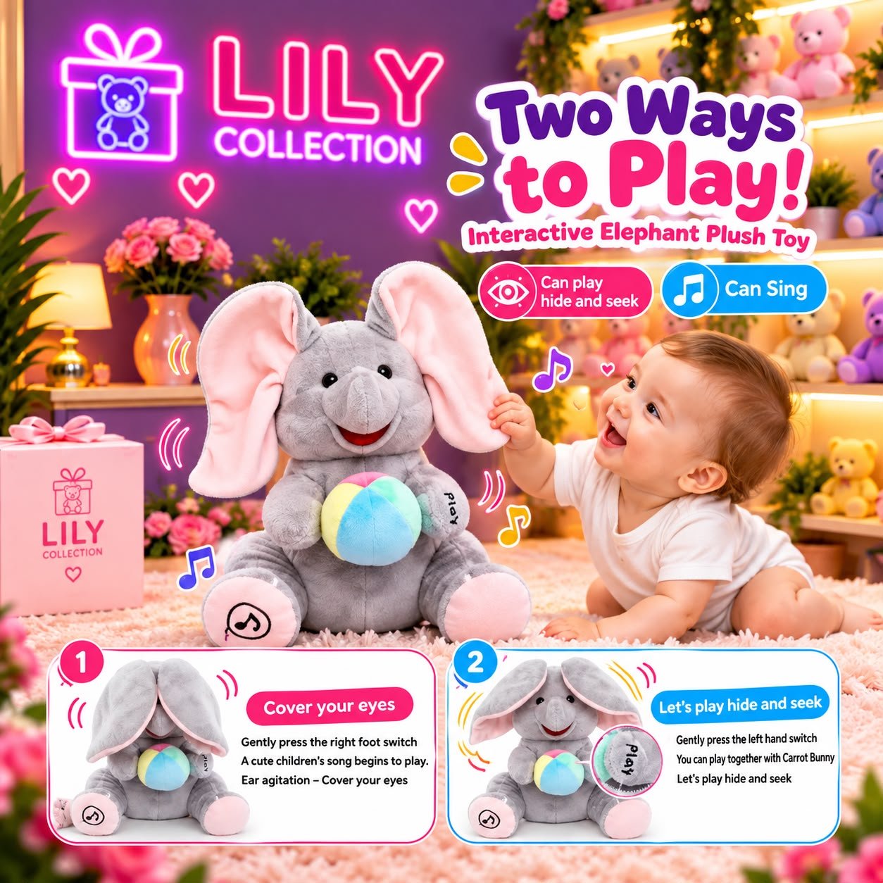 Free Delivery | 🐘 Hide & Seek Sings Elephant Plush Toy | Sri Lanka 5 Free Delivery | 🐘 Hide & Seek Sings Elephant Plush Toy | Sri Lanka - Image 5