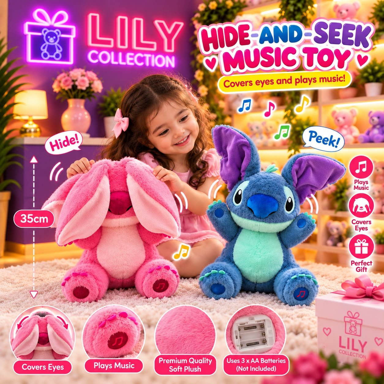 Free Delivery |💙 Stitch Hide-and-Seek Music Plush Toy | Sri Lanka 4 Free Delivery |💙 Stitch Hide-and-Seek Music Plush Toy | Sri Lanka - Image 4